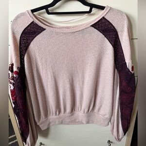 Free people balloon sleeve waffle knit top